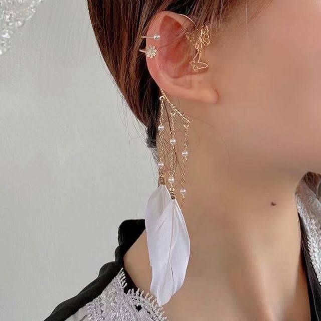 New Trendy Long Butterfly Clip Earrings Ear Hook Pearl Ear Clips Without Pierced Ears Chain Earrings Women Girls Jewelry