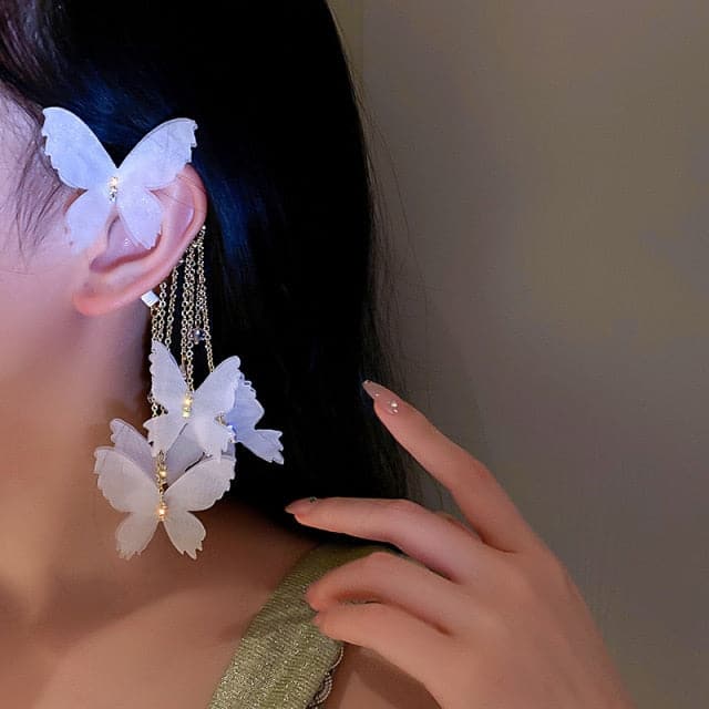 New Trendy Long Butterfly Clip Earrings Ear Hook Pearl Ear Clips Without Pierced Ears Chain Earrings Women Girls Jewelry