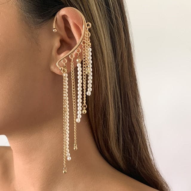 New Trendy Long Butterfly Clip Earrings Ear Hook Pearl Ear Clips Without Pierced Ears Chain Earrings Women Girls Jewelry