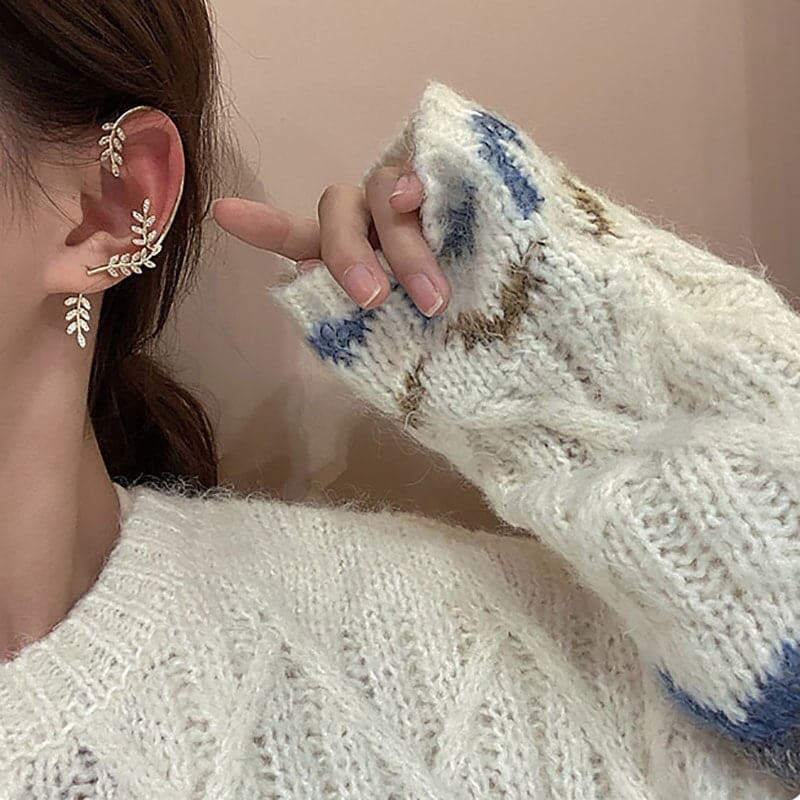 Fashion Leaf Surround Ear Stud Women's Earrings Ear Cuff Fine Sweet Ear Bones Clip for Women Bijoux Jewelry Drop-shipping