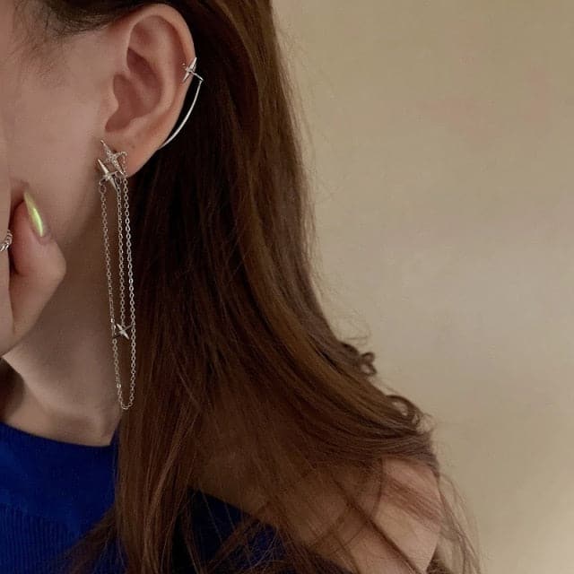 Gold Plated Ear Line Luxury Zircon Leaf Flower Earring For Women Exquisite Ear Cuff Clip Dangle Earring New Design Jewelry