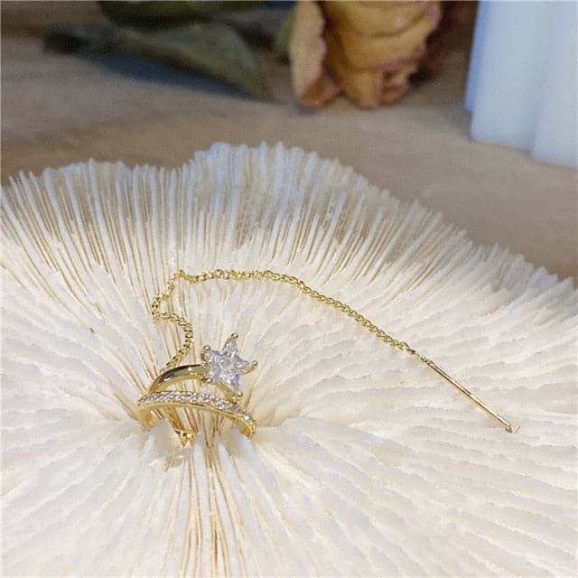Gold Plated Ear Line Luxury Zircon Leaf Flower Earring For Women Exquisite Ear Cuff Clip Dangle Earring New Design Jewelry