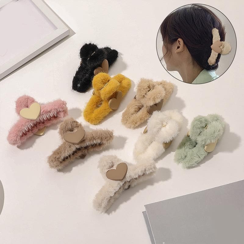 Autumn Winter Plush Hairpin Candy Color Cute And Playful Love Heart Hair Catch Clip Shark Clip Headdress Simple Hair Accessories