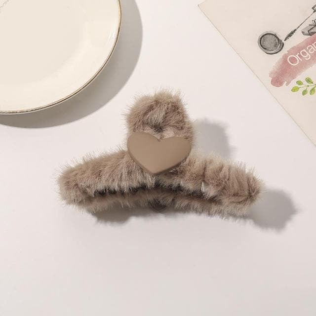 Autumn Winter Plush Hairpin Candy Color Cute And Playful Love Heart Hair Catch Clip Shark Clip Headdress Simple Hair Accessories