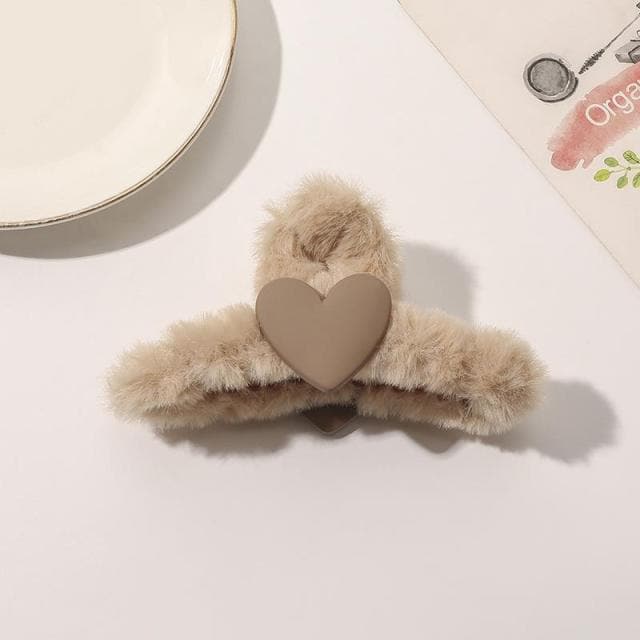 Autumn Winter Plush Hairpin Candy Color Cute And Playful Love Heart Hair Catch Clip Shark Clip Headdress Simple Hair Accessories