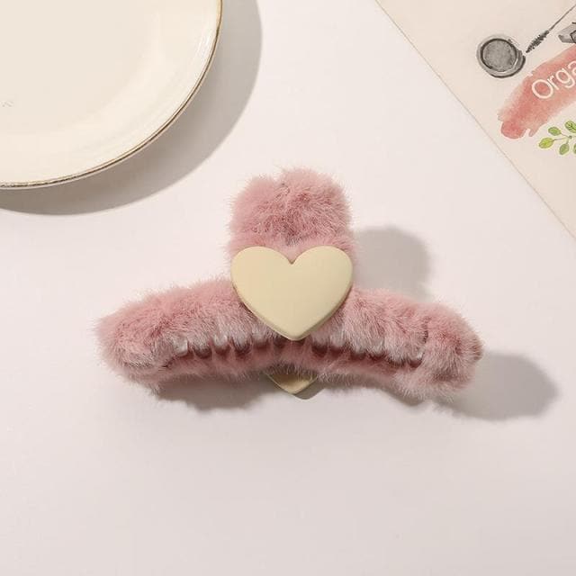 Autumn Winter Plush Hairpin Candy Color Cute And Playful Love Heart Hair Catch Clip Shark Clip Headdress Simple Hair Accessories