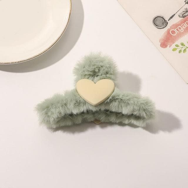 Autumn Winter Plush Hairpin Candy Color Cute And Playful Love Heart Hair Catch Clip Shark Clip Headdress Simple Hair Accessories
