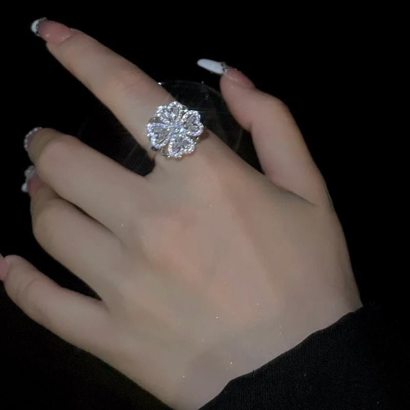 Ring Clover Lucky Guardian Jewelry Light Luxury Diamond Opening Fashion Rotating Flower Rings