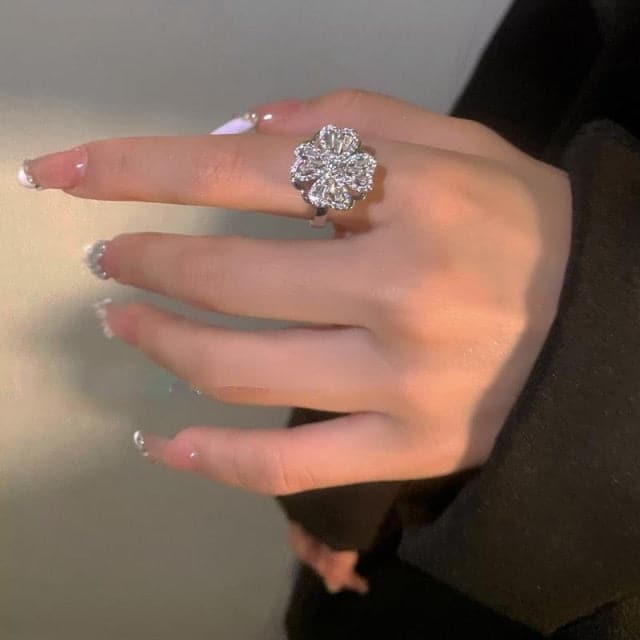Ring Clover Lucky Guardian Jewelry Light Luxury Diamond Opening Fashion Rotating Flower Rings