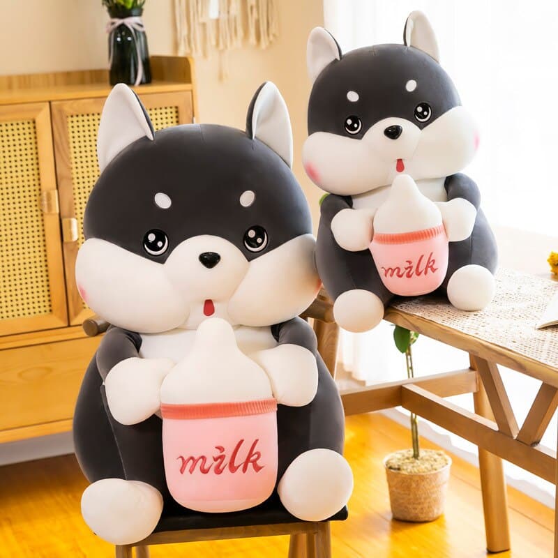 New Husky Plush Toy Milk Tea Dog Sitting Model Doll Stuffed Decoration Sleep Companion