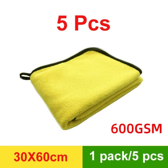 5pcs 30x30/60CM Car Wash Microfiber Towel Car Cleaning Drying Cloth Hemming Car Care Cloth Detailing Car Wash Towel
