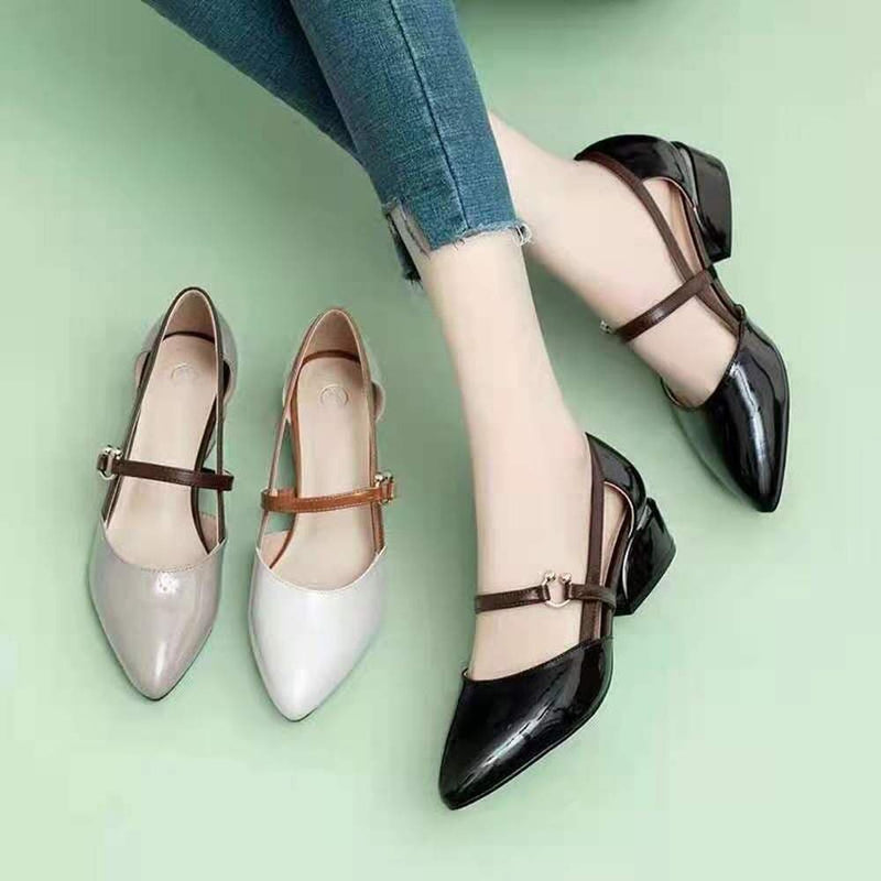 Spring Summer Women Pumps with Buckle Shoes Thick Casual Ladies High Heel