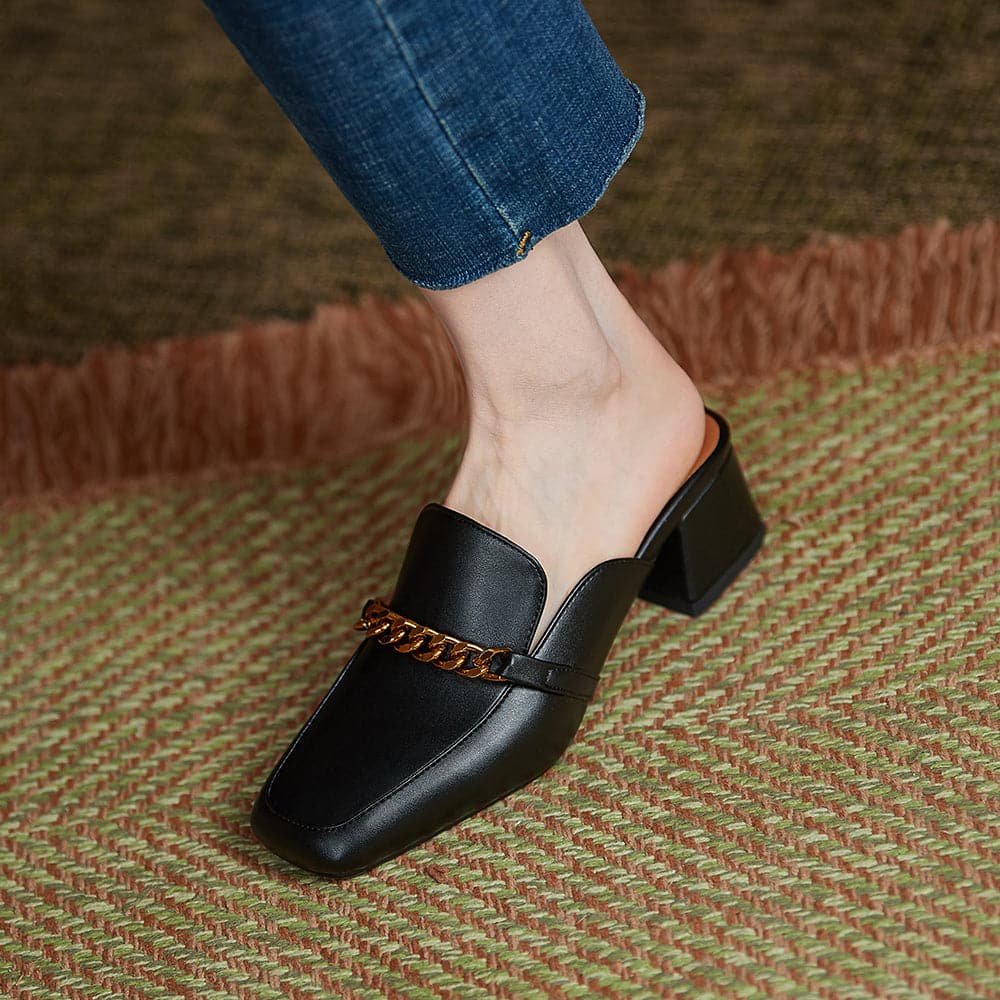 Women Slippers Metal Chain Mules Female Fashion Low Heels Shoes Ladies Elegant Slipper Woman Casual Sandals Outdoor Slides 40