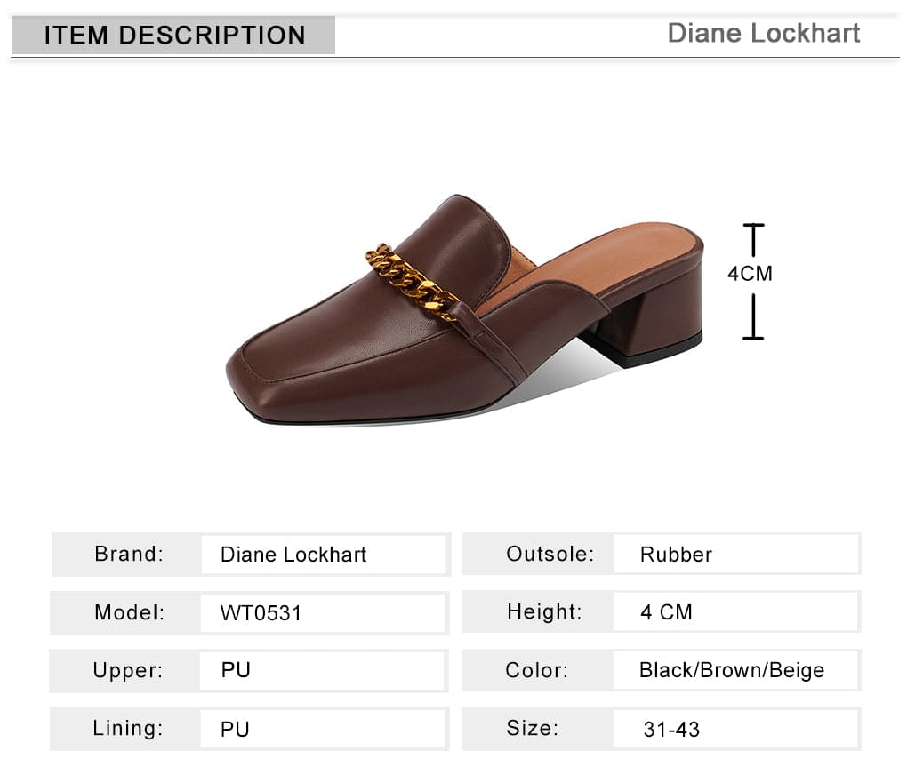 Women Slippers Metal Chain Mules Female Fashion Low Heels Shoes Ladies Elegant Slipper Woman Casual Sandals Outdoor Slides 40