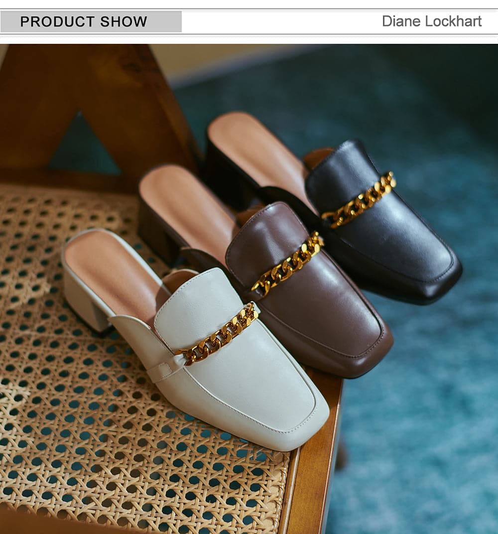 Women Slippers Metal Chain Mules Female Fashion Low Heels Shoes Ladies Elegant Slipper Woman Casual Sandals Outdoor Slides 40