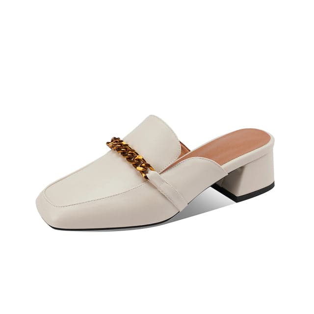 Women Slippers Metal Chain Mules Female Fashion Low Heels Shoes Ladies Elegant Slipper Woman Casual Sandals Outdoor Slides 40