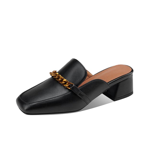 Women Slippers Metal Chain Mules Female Fashion Low Heels Shoes Ladies Elegant Slipper Woman Casual Sandals Outdoor Slides 40
