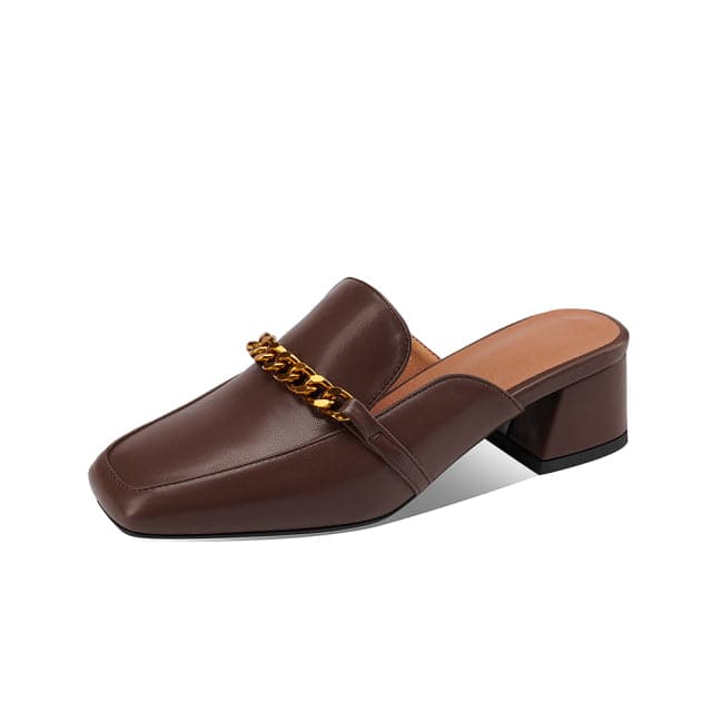 Women Slippers Metal Chain Mules Female Fashion Low Heels Shoes Ladies Elegant Slipper Woman Casual Sandals Outdoor Slides 40