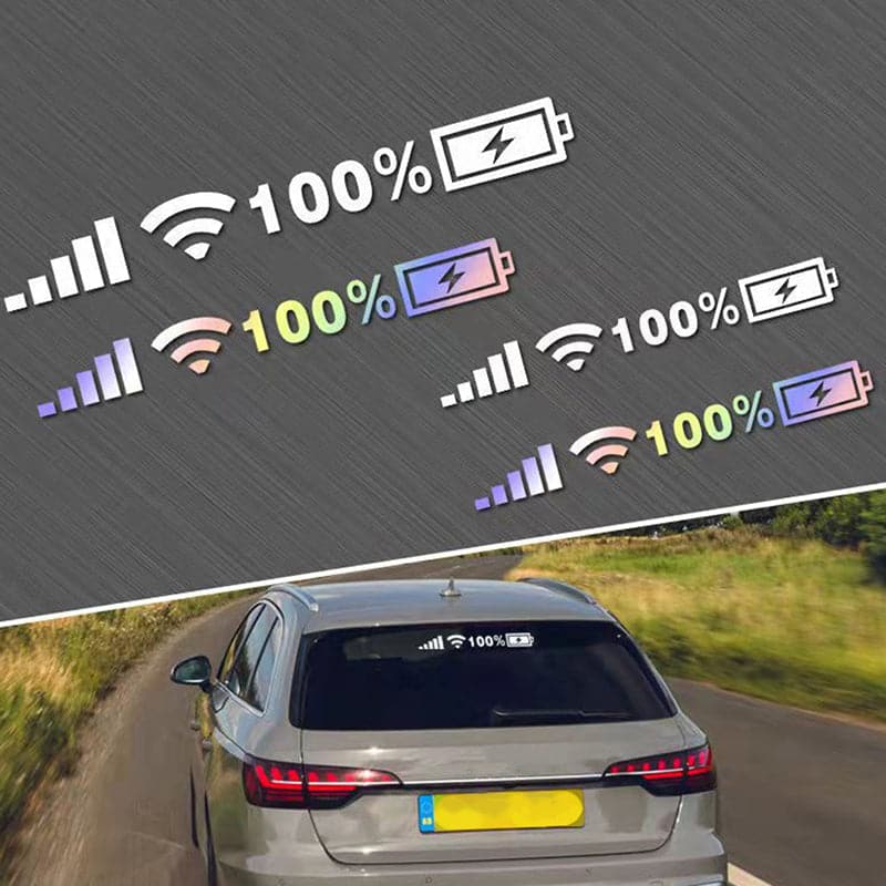 Wifi Battery Level Mark Car Vinyl Stickers Decals Car Rear Windshield Body Car Funny Sticker Silver White Reflective Type