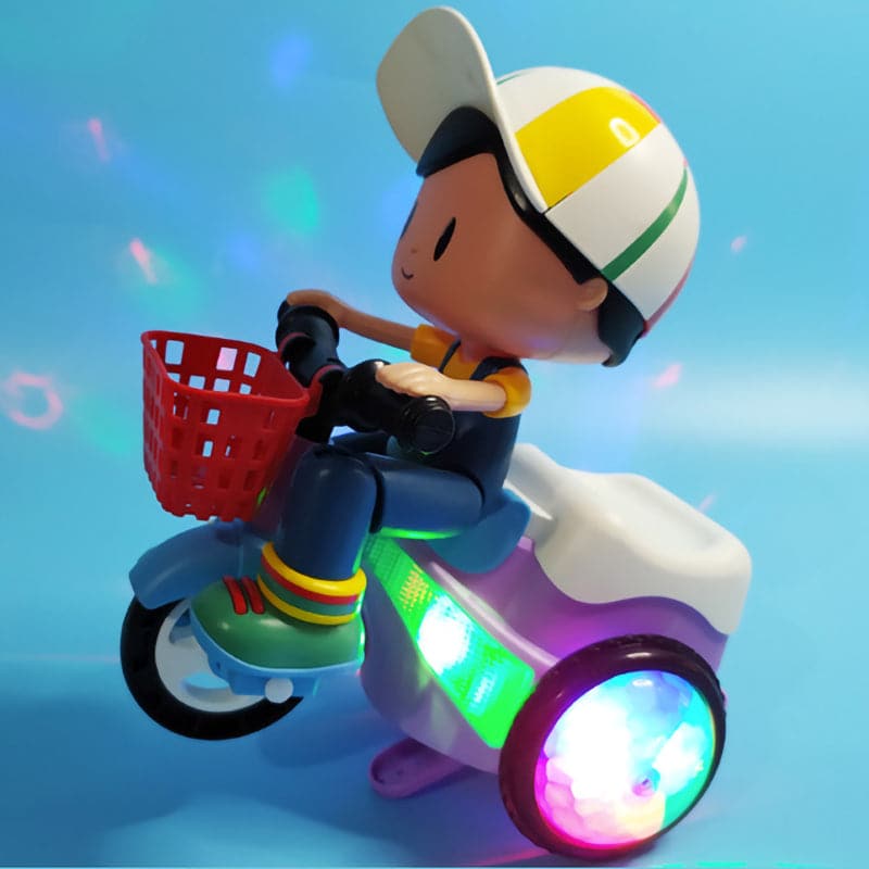 Child Electric Toy Car Cartoon Character Stunt Tricycle Cool Dance and Music 360 Degree Spin Vehicle Tricycle Simulation Gift