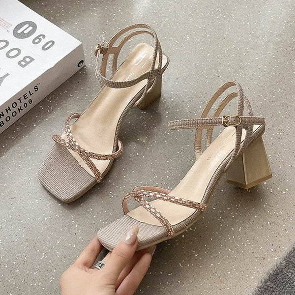 Low Sandals Woman Leather Low-heeled Hoof Heels Rubber Rome Fabric Slides PU Low Sandals Woman Leather Low-heeled Slides PU Fabr