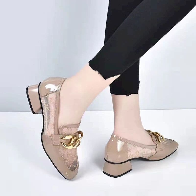 Soft Leather Thick Heel Loafers Women Spring Summer Square Toe Heels Breathable Fashion All-match Shallow Mouth Shoes