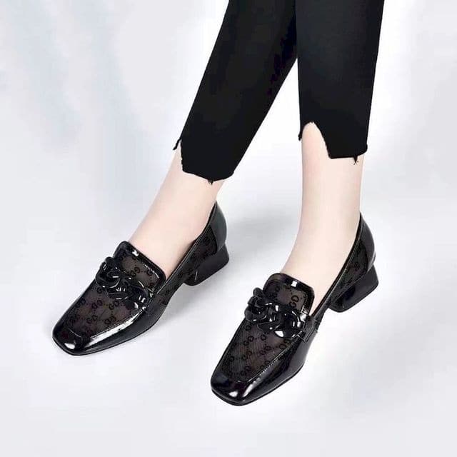 Soft Leather Thick Heel Loafers Women Spring Summer Square Toe Heels Breathable Fashion All-match Shallow Mouth Shoes