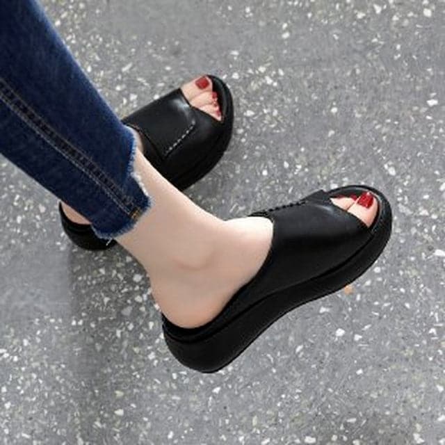 Women Fashion Outer Wear Sponge Cake Flip-flops Lazy Sandals Thick-soled Slippers