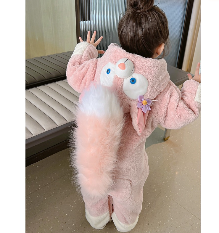 Cute Pink Fox Pajamas Baby Flannel Onesie