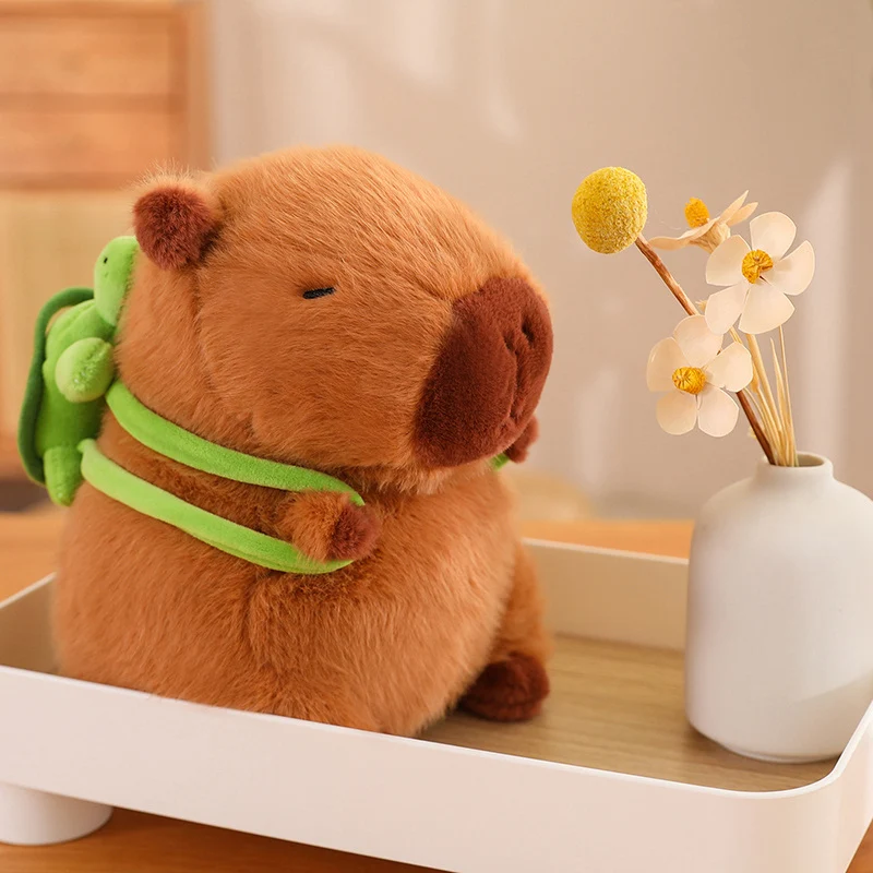 Fluffy Capybara Plush Doll With Tortoise Stuffed Animals Decor