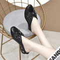 Classic Rhinestone Bow Shoes Leather Low Heel Shoe