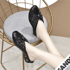 Classic Rhinestone Bow Shoes Leather Low Heel Shoe