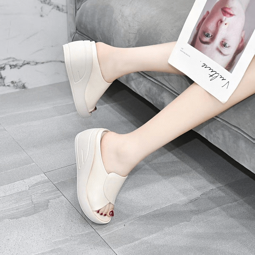 Platform Wedges Slippers Concise Open-Toed Genuine Leather Women Shoes