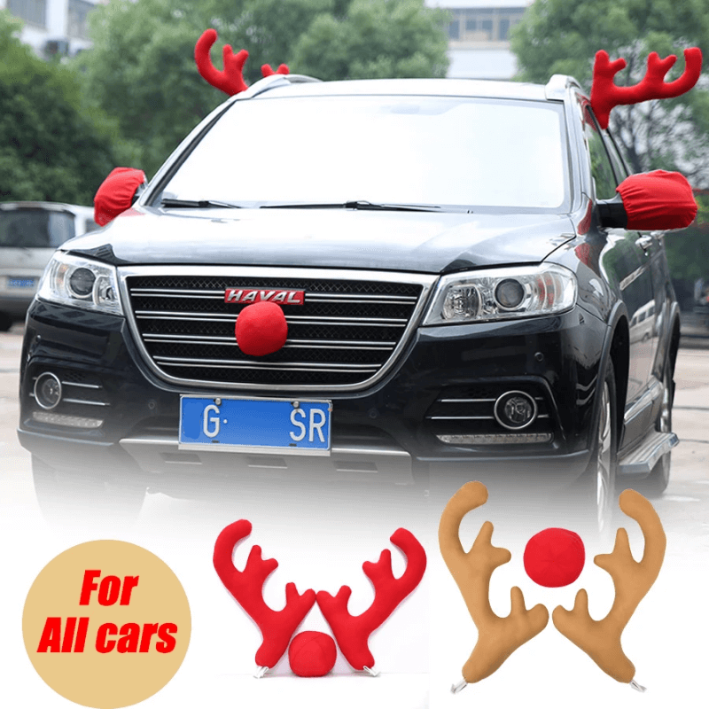 Large Reindeer Christmas Decor Car Vehicle Nose Horn Costume Set