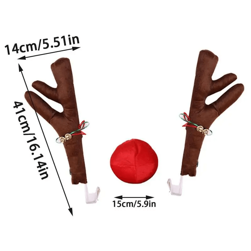 Large Reindeer Christmas Decor Car Vehicle Nose Horn Costume Set