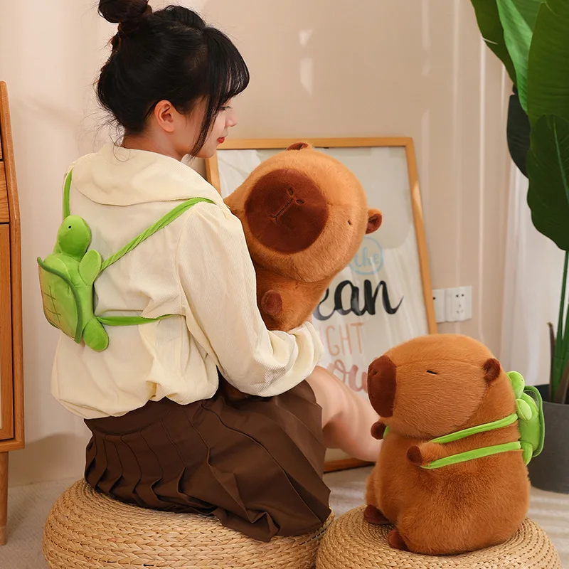 Fluffy Capybara Plush Doll With Tortoise Stuffed Animals Decor