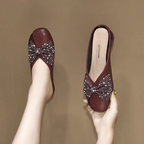 Classic Rhinestone Bow Shoes Leather Low Heel Shoe