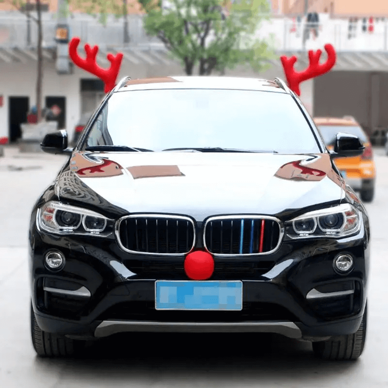 Large Reindeer Christmas Decor Car Vehicle Nose Horn Costume Set