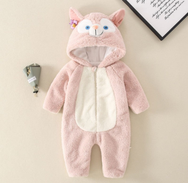 Cute Pink Fox Pajamas Baby Flannel Onesie