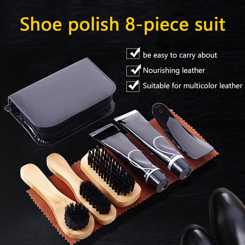 8PC Leather Shoe Shine Kit With Shine Polishing Tool