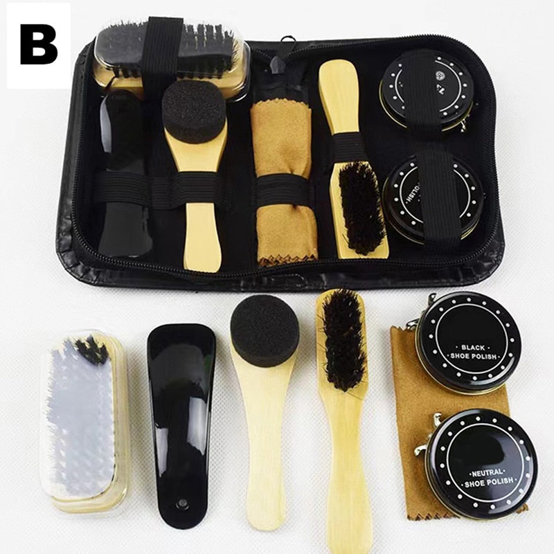 8PC Leather Shoe Shine Kit With Shine Polishing Tool