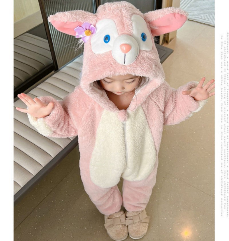 Cute Pink Fox Pajamas Baby Flannel Onesie