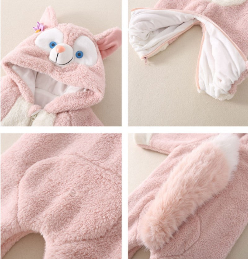 Cute Pink Fox Pajamas Baby Flannel Onesie