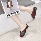 Classic Rhinestone Bow Shoes Leather Low Heel Shoe