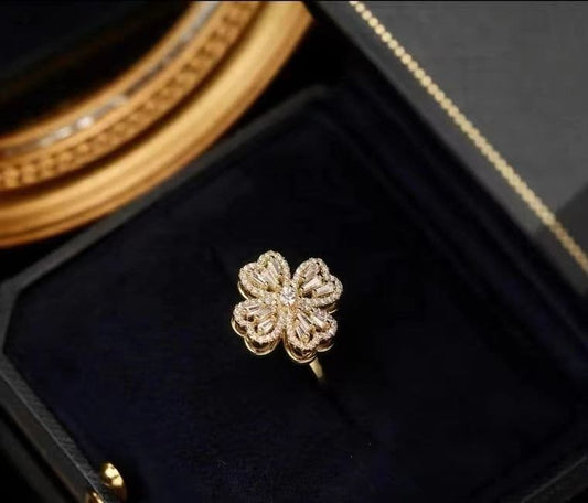 Ring Clover Lucky Guardian Jewelry Light Luxury Diamond Opening Fashion Rotating Flower Rings