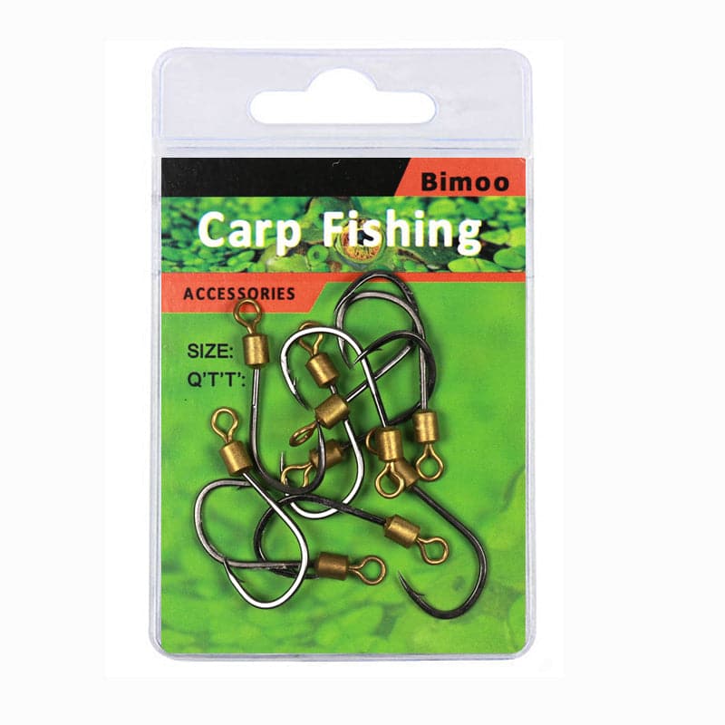 10pcs Rotating Fish Hook with Swivel High Carbon Steel Sharp Barbed for Bait Lure Carp Fishing Hooks