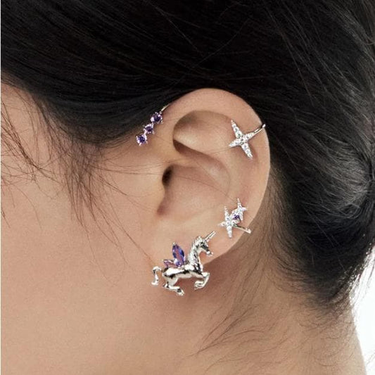 Fashion and Atmosphere New Unicorn Ear Hanging Feminine Fairy Earrings without Ear Holes