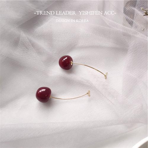 1 Pair Cute Simulation Red Cherry Gold Color Fruit Stud Earrings for Women Girl Gift Simple Drop Earrings Female Fashion Jewelry