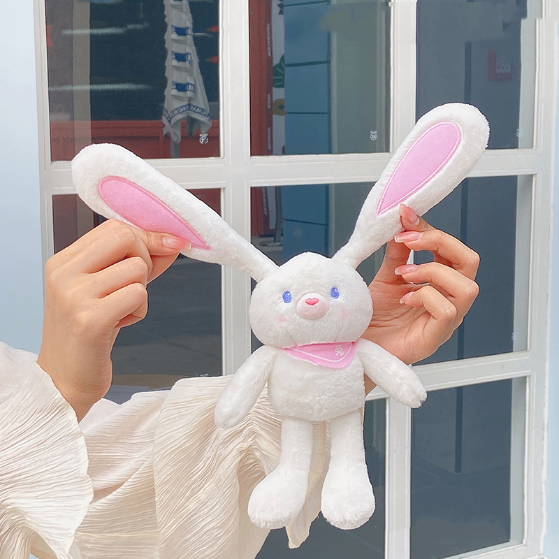 New Pulling Rabbit Plush Doll Key Chain Soft Stuffed Toys Car Keychains Schoolbag Pendant Gifts for Girl