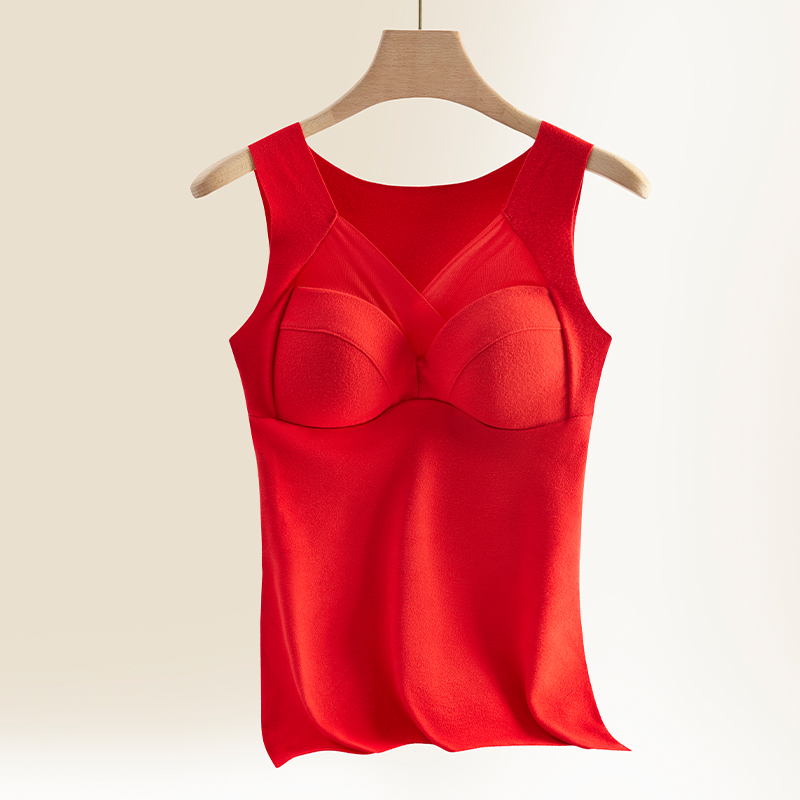 Women's Winter Thermal Underwear Seamless Top Velvet Sleeveless Warm Vest With Cup Thermal Clothing